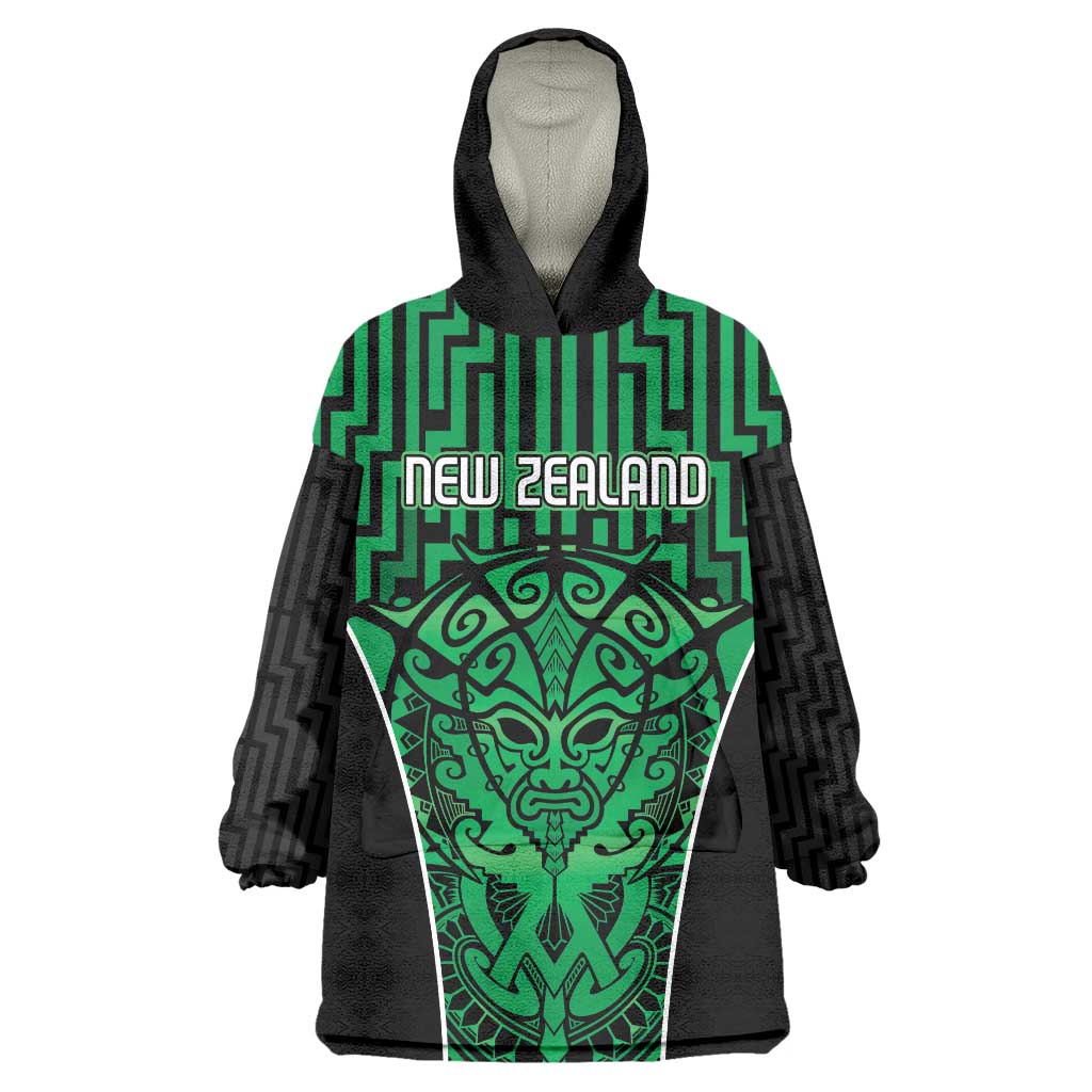 Custom Basketball New Zealand Wearable Blanket Hoodie Green Maori Ta Moko Indigenous LT9 One Size Green - Polynesian Pride
