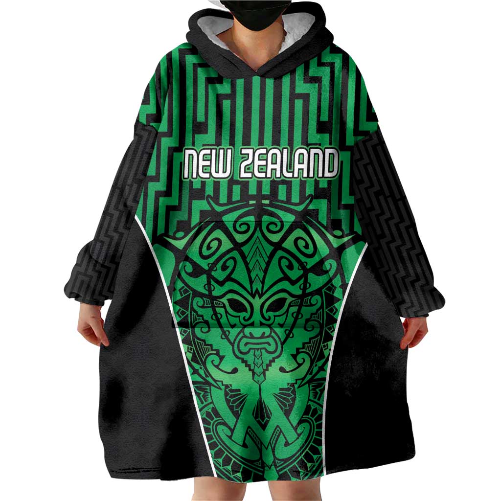 Custom Basketball New Zealand Wearable Blanket Hoodie Green Maori Ta Moko Indigenous LT9 - Polynesian Pride