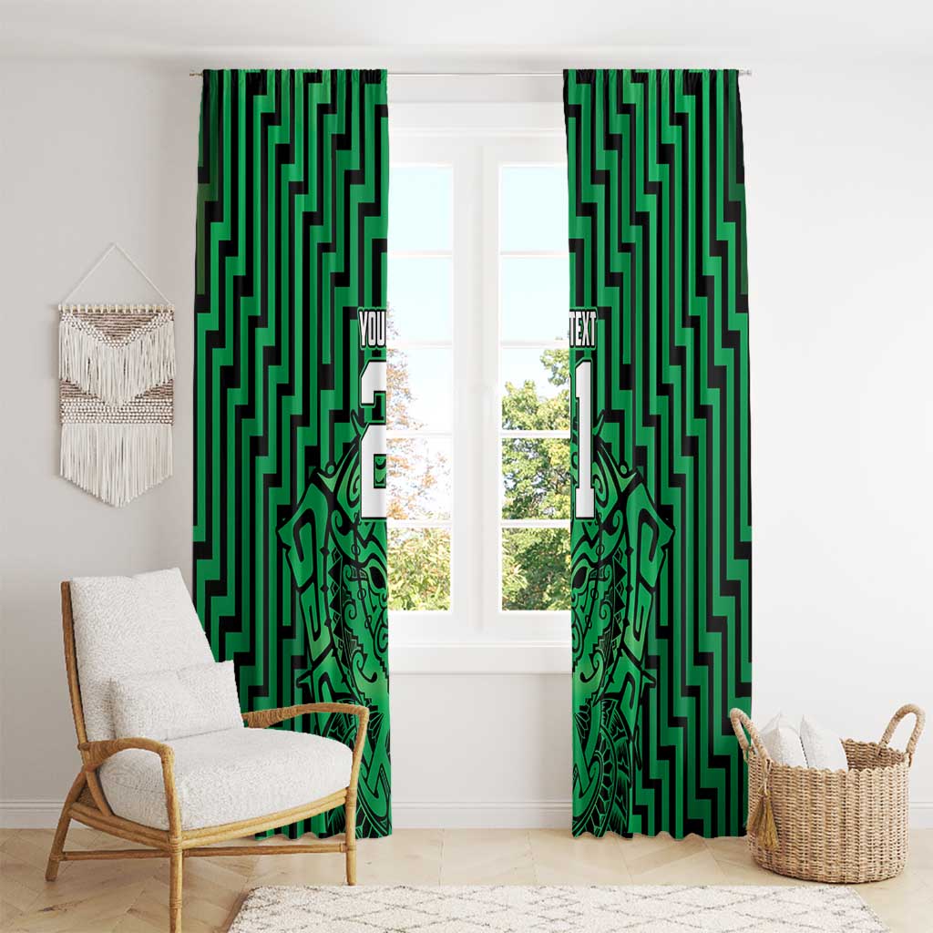 Custom Basketball New Zealand Window Curtain Green Maori Ta Moko Indigenous - Polynesian Pride