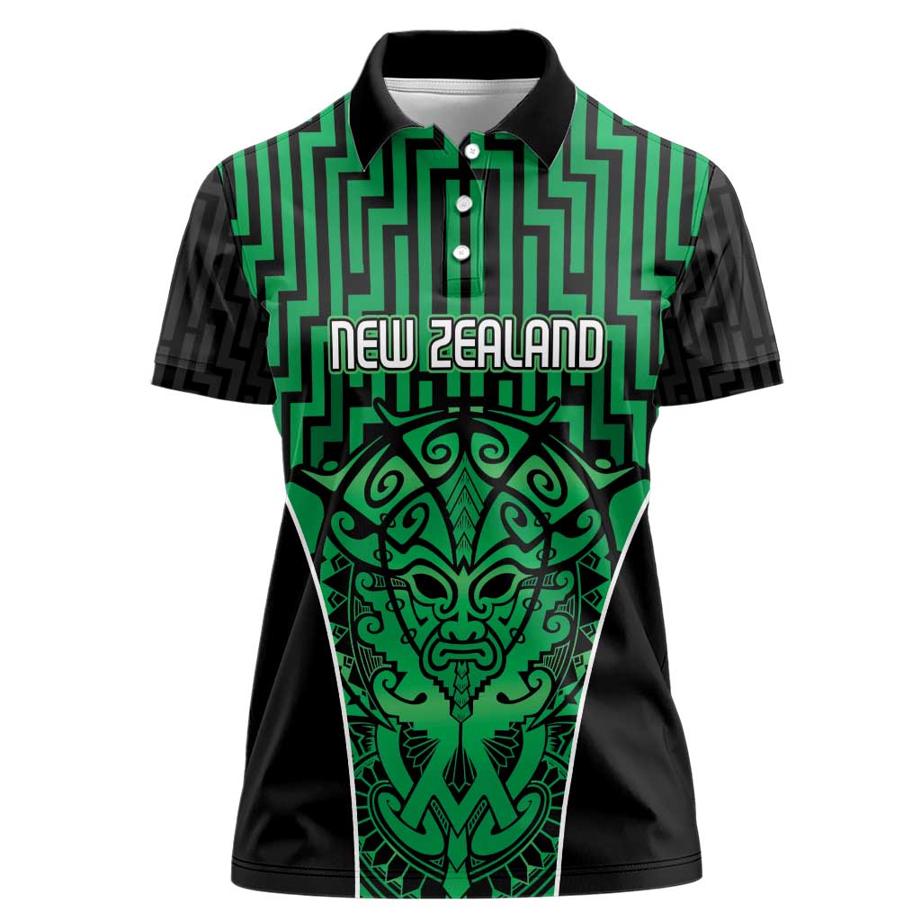Custom Basketball New Zealand Women Polo Shirt Green Maori Ta Moko Indigenous - Polynesian Pride