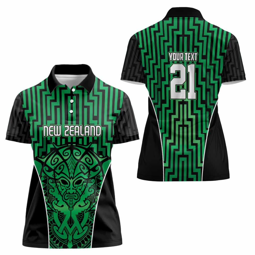 Custom Basketball New Zealand Women Polo Shirt Green Maori Ta Moko Indigenous - Polynesian Pride