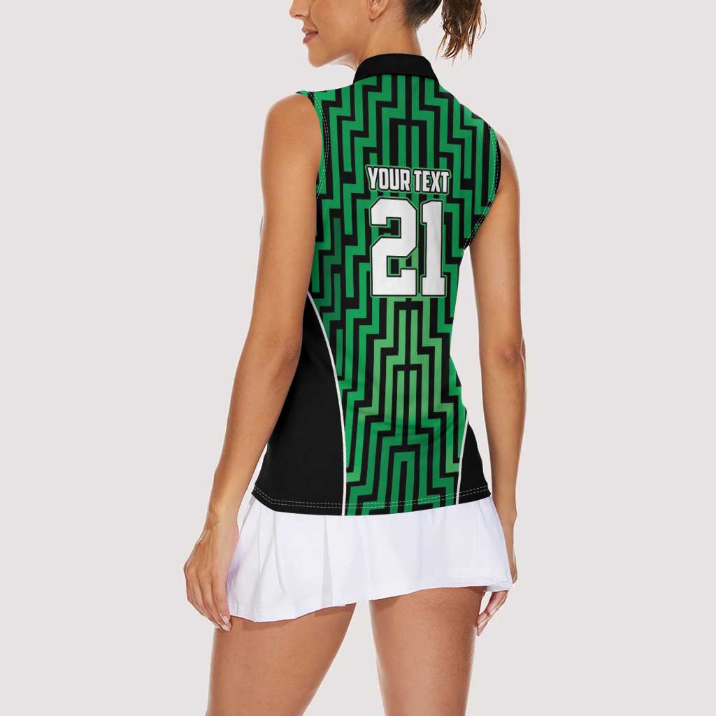 Custom Basketball New Zealand Women Sleeveless Polo Shirt Green Maori Ta Moko Indigenous LT9 - Polynesian Pride