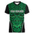 Custom Basketball New Zealand Women V-Neck T-Shirt Green Maori Ta Moko Indigenous - Polynesian Pride