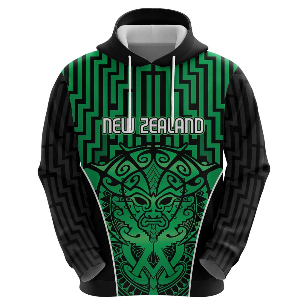 Custom Basketball New Zealand Zip Hoodie Green Maori Ta Moko Indigenous LT9 - Polynesian Pride