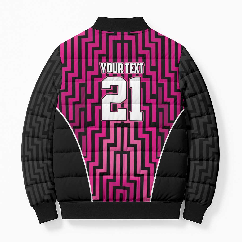 Custom Basketball New Zealand Bomber Puffer Jacket Pink Maori Ta Moko Indigenous - Polynesian Pride