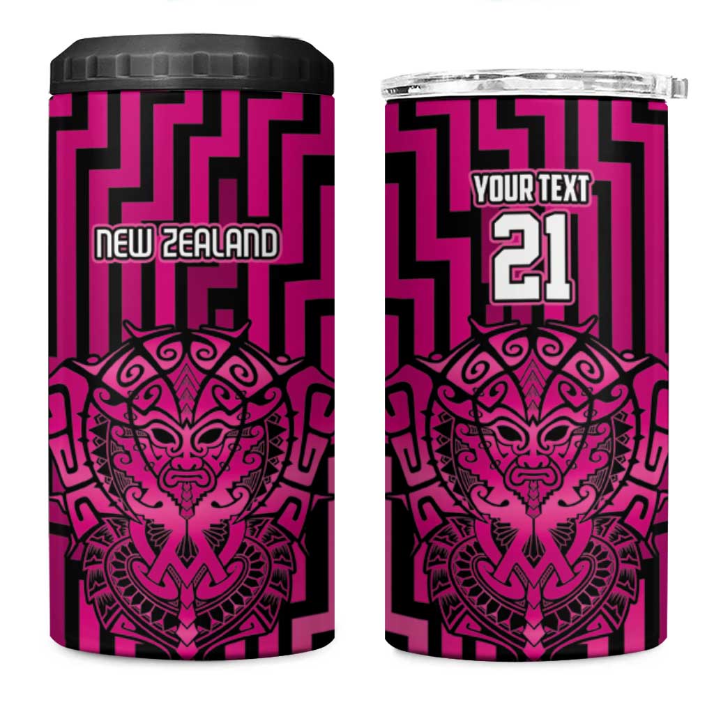 Custom Basketball New Zealand 4 in 1 Can Cooler Tumbler Pink Maori Ta Moko Indigenous - Polynesian Pride