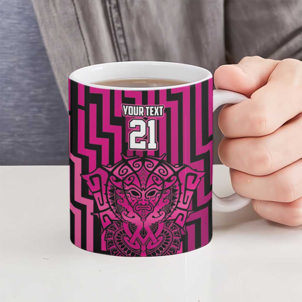 Custom Basketball New Zealand Ceramic Mug Pink Maori Ta Moko Indigenous - Polynesian Pride