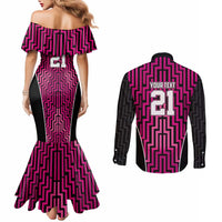 Custom Basketball New Zealand Couples Matching Mermaid Dress and Long Sleeve Button Shirt Pink Maori Ta Moko Indigenous - Polynesian Pride
