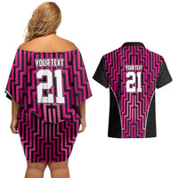 Custom Basketball New Zealand Couples Matching Off Shoulder Short Dress and Hawaiian Shirt Pink Maori Ta Moko Indigenous LT9 - Polynesian Pride