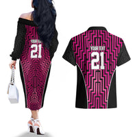 Custom Basketball New Zealand Couples Matching Off The Shoulder Long Sleeve Dress and Hawaiian Shirt Pink Maori Ta Moko Indigenous LT9 - Polynesian Pride