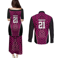Custom Basketball New Zealand Couples Matching Puletasi and Long Sleeve Button Shirt Pink Maori Ta Moko Indigenous - Polynesian Pride
