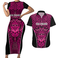 Custom Basketball New Zealand Couples Matching Short Sleeve Bodycon Dress and Hawaiian Shirt Pink Maori Ta Moko Indigenous - Polynesian Pride
