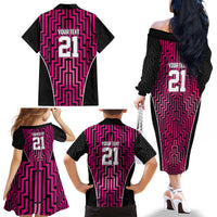 Custom Basketball New Zealand Family Matching Off The Shoulder Long Sleeve Dress and Hawaiian Shirt Pink Maori Ta Moko Indigenous LT9 - Polynesian Pride