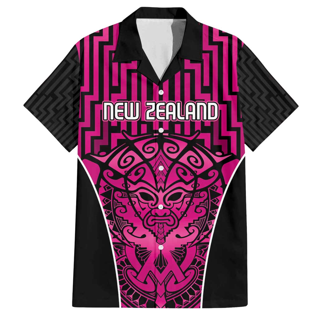 Custom Basketball New Zealand Family Matching Off Shoulder Maxi Dress and Hawaiian Shirt Pink Maori Ta Moko Indigenous LT9 Dad's Shirt - Short Sleeve Pink - Polynesian Pride