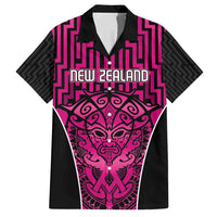 Custom Basketball New Zealand Family Matching Off Shoulder Maxi Dress and Hawaiian Shirt Pink Maori Ta Moko Indigenous LT9 Dad's Shirt - Short Sleeve Pink - Polynesian Pride