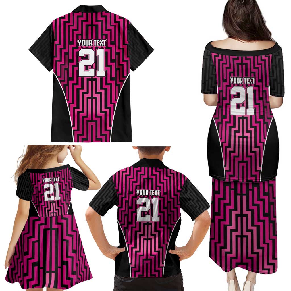 Custom Basketball New Zealand Family Matching Puletasi and Hawaiian Shirt Pink Maori Ta Moko Indigenous - Polynesian Pride