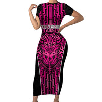 Custom Basketball New Zealand Family Matching Short Sleeve Bodycon Dress and Hawaiian Shirt Pink Maori Ta Moko Indigenous LT9 Mom's Dress Pink - Polynesian Pride