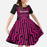 Custom Basketball New Zealand Family Matching Tank Maxi Dress and Hawaiian Shirt Pink Maori Ta Moko Indigenous LT9 Daughter's Dress Pink - Polynesian Pride
