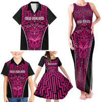 Custom Basketball New Zealand Family Matching Tank Maxi Dress and Hawaiian Shirt Pink Maori Ta Moko Indigenous LT9 - Polynesian Pride