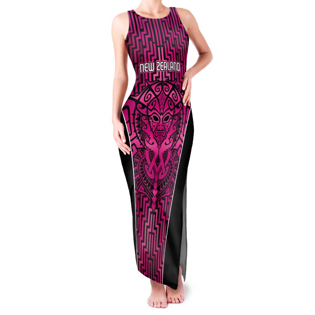 Custom Basketball New Zealand Family Matching Tank Maxi Dress and Hawaiian Shirt Pink Maori Ta Moko Indigenous LT9 Mom's Dress Pink - Polynesian Pride