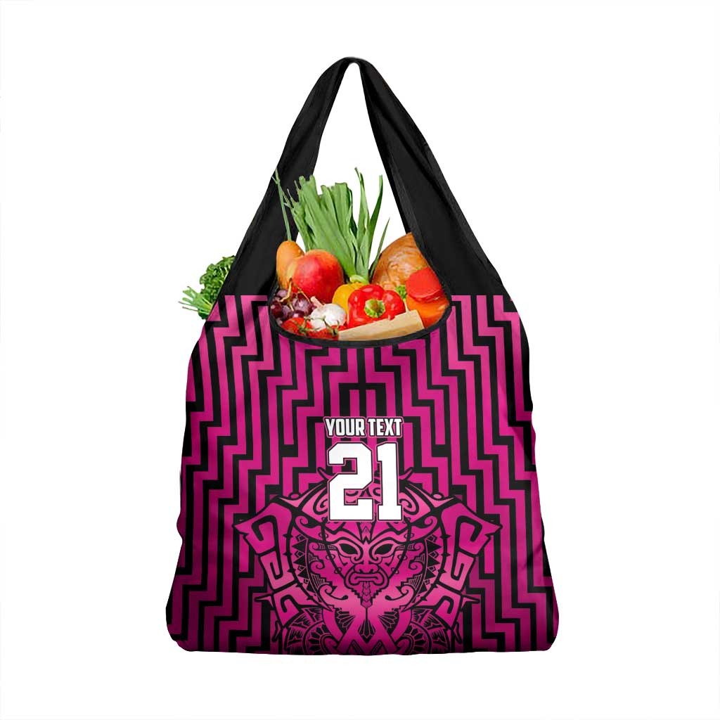 Custom Basketball New Zealand Grocery Bag Pink Maori Ta Moko Indigenous - Polynesian Pride