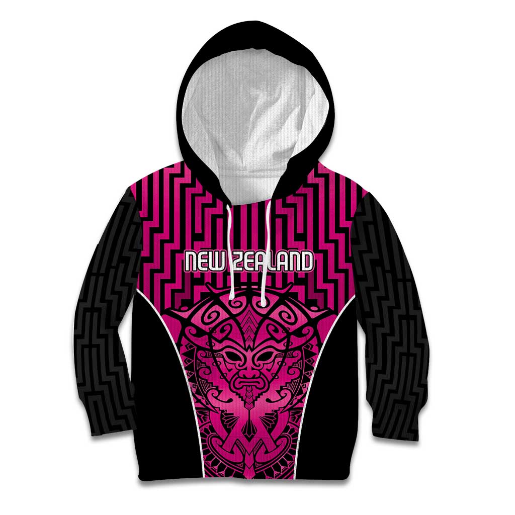 Custom Basketball New Zealand Kid Hoodie Pink Maori Ta Moko Indigenous LT9 Hoodie Pink - Polynesian Pride