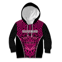 Custom Basketball New Zealand Kid Hoodie Pink Maori Ta Moko Indigenous LT9 Hoodie Pink - Polynesian Pride