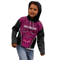 Custom Basketball New Zealand Kid Hoodie Pink Maori Ta Moko Indigenous LT9 - Polynesian Pride