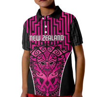 Custom Basketball New Zealand Kid Polo Shirt Pink Maori Ta Moko Indigenous LT9 Kid Pink - Polynesian Pride