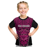 Custom Basketball New Zealand Kid T Shirt Pink Maori Ta Moko Indigenous LT9 Pink - Polynesian Pride