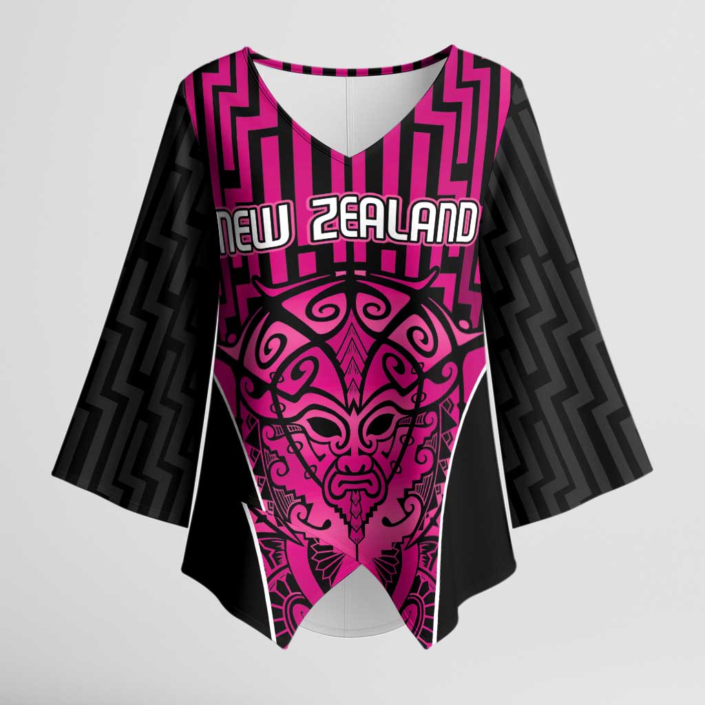 Custom Basketball New Zealand Kimono Sleeve Blouse Pink Maori Ta Moko Indigenous LT9 Female Pink - Polynesian Pride