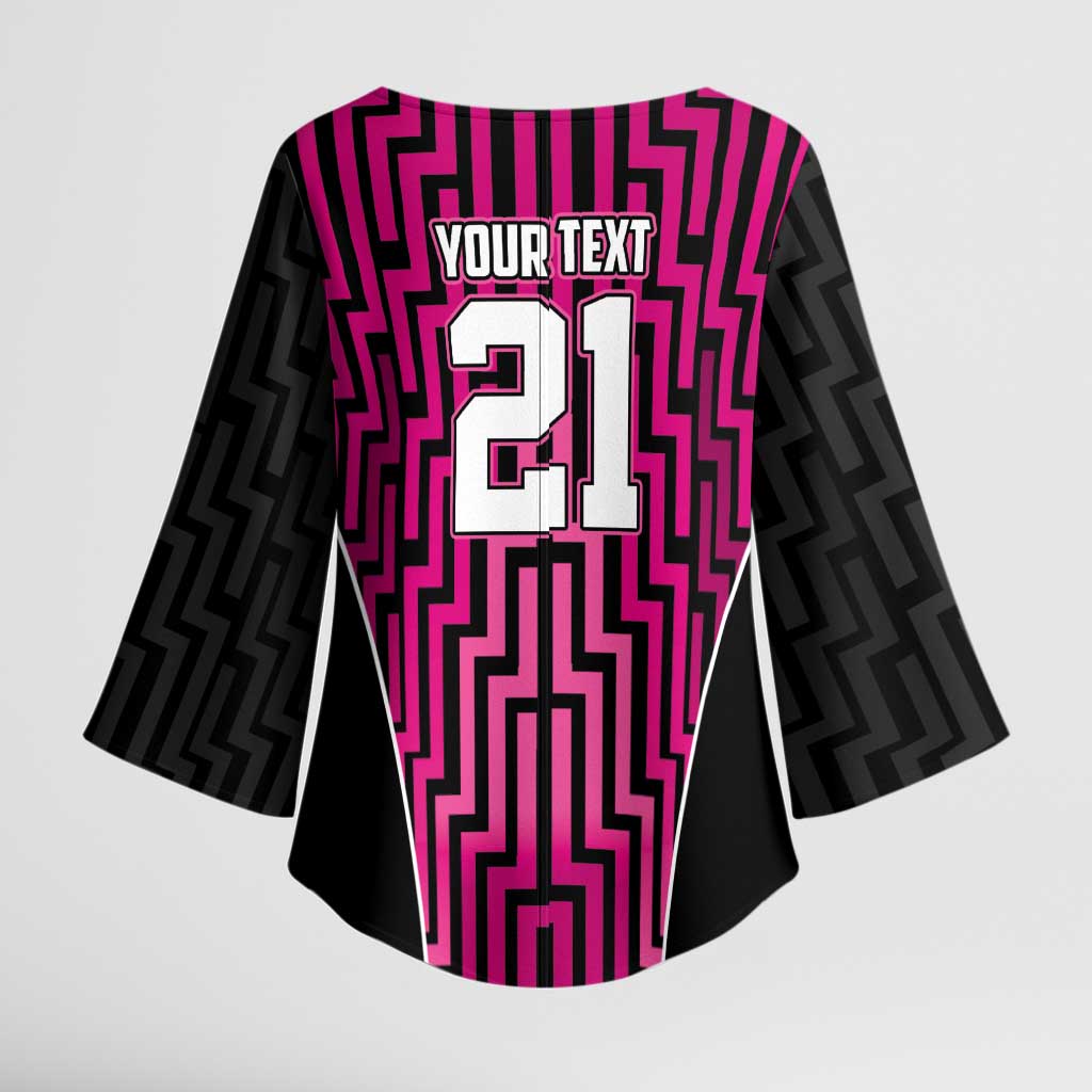 Custom Basketball New Zealand Kimono Sleeve Blouse Pink Maori Ta Moko Indigenous LT9 - Polynesian Pride