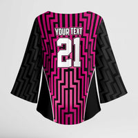 Custom Basketball New Zealand Kimono Sleeve Blouse Pink Maori Ta Moko Indigenous LT9 - Polynesian Pride