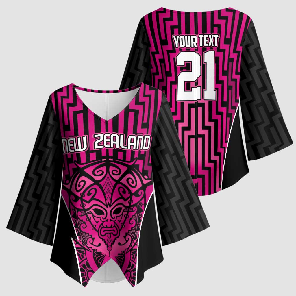 Custom Basketball New Zealand Kimono Sleeve Blouse Pink Maori Ta Moko Indigenous LT9 - Polynesian Pride