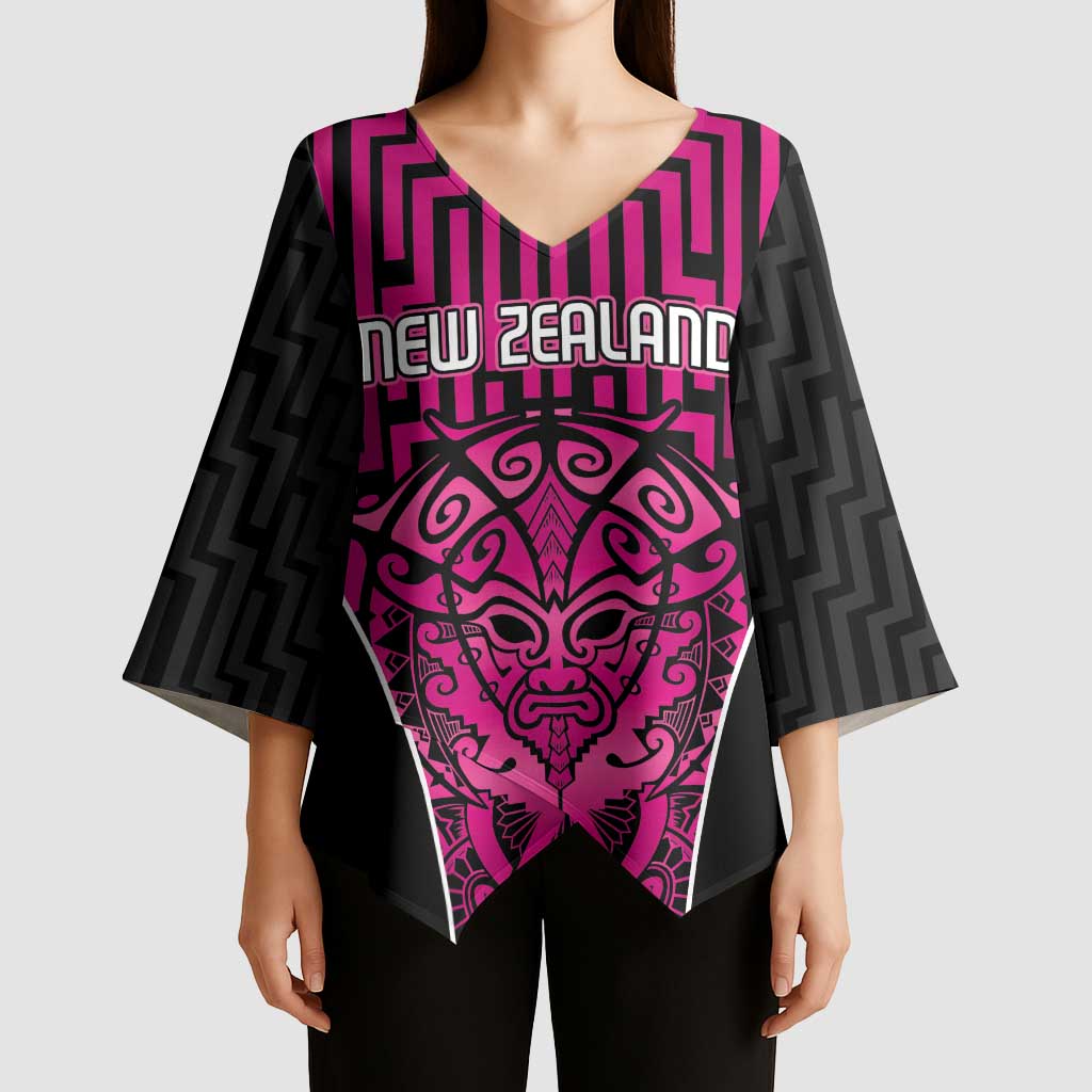 Custom Basketball New Zealand Kimono Sleeve Blouse Pink Maori Ta Moko Indigenous LT9 - Polynesian Pride