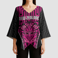 Custom Basketball New Zealand Kimono Sleeve Blouse Pink Maori Ta Moko Indigenous LT9 - Polynesian Pride
