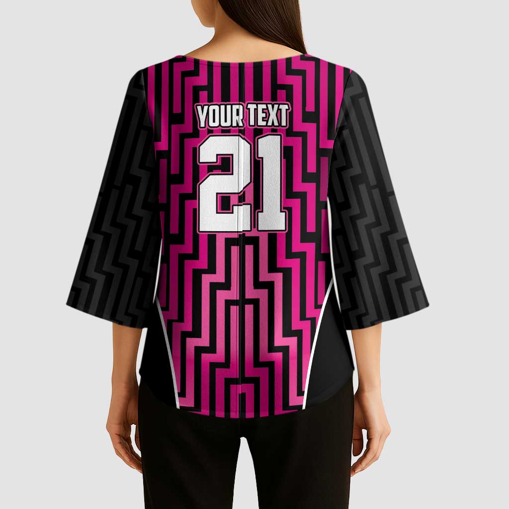 Custom Basketball New Zealand Kimono Sleeve Blouse Pink Maori Ta Moko Indigenous LT9 - Polynesian Pride