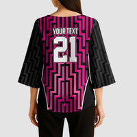 Custom Basketball New Zealand Kimono Sleeve Blouse Pink Maori Ta Moko Indigenous LT9 - Polynesian Pride