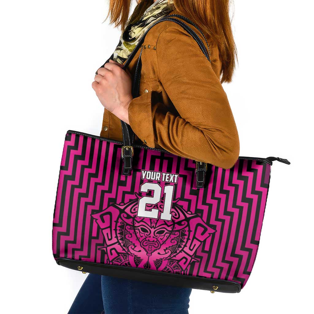 Custom Basketball New Zealand Leather Tote Bag Pink Maori Ta Moko Indigenous LT9 Pink - Polynesian Pride