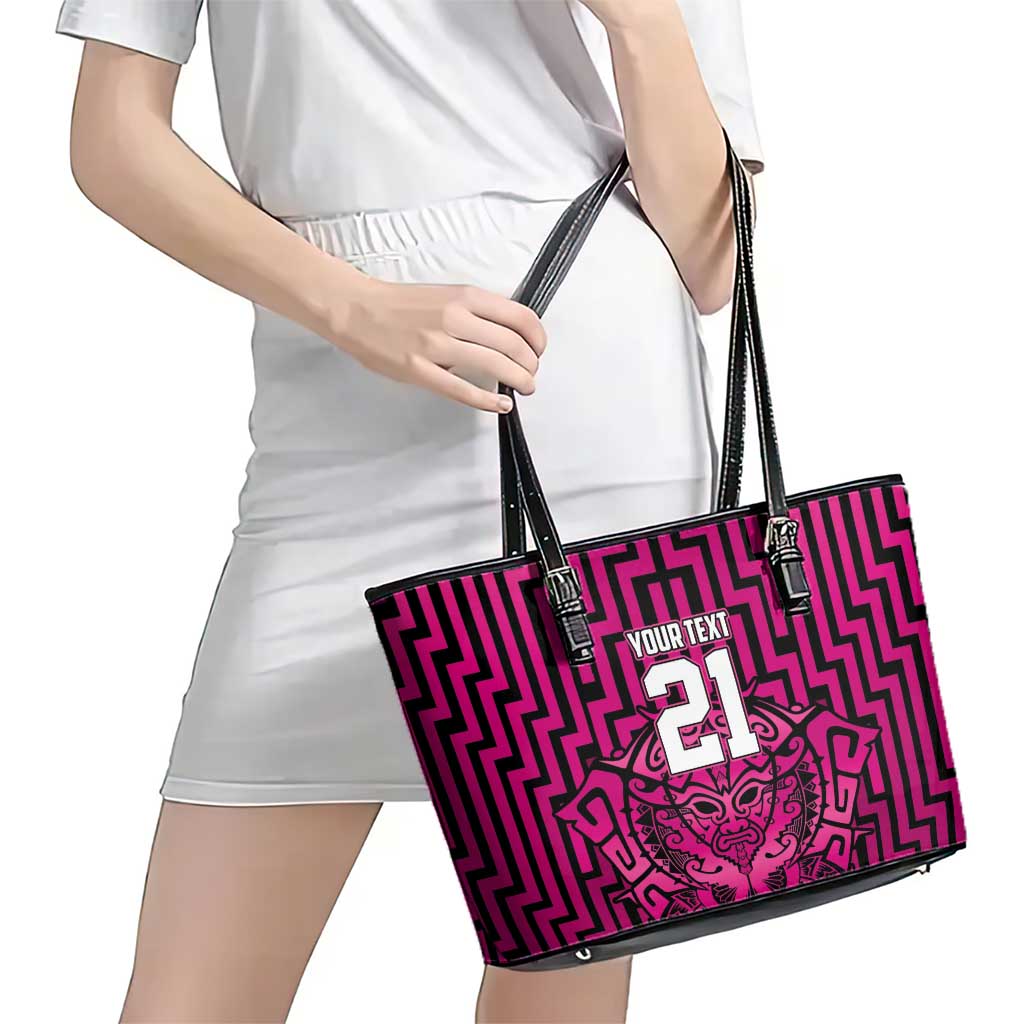 Custom Basketball New Zealand Leather Tote Bag Pink Maori Ta Moko Indigenous LT9 - Polynesian Pride