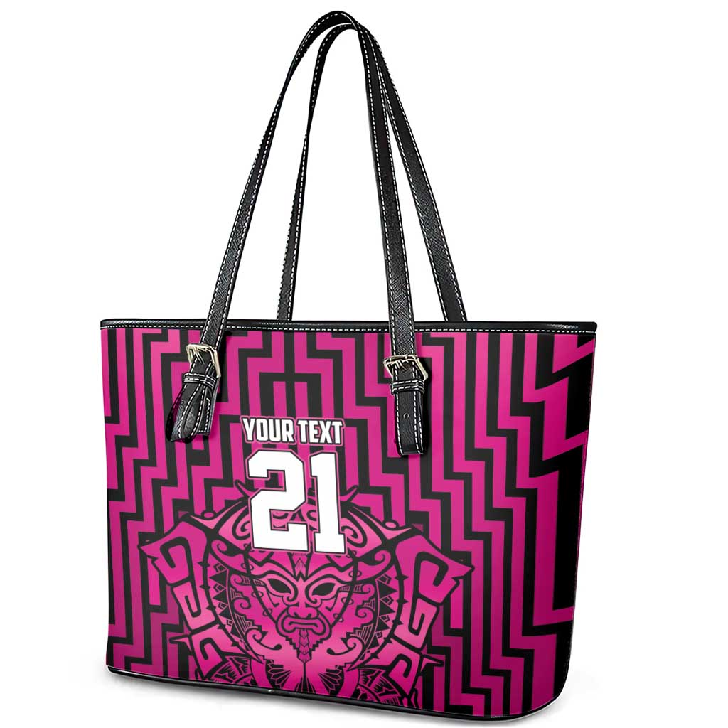 Custom Basketball New Zealand Leather Tote Bag Pink Maori Ta Moko Indigenous LT9 - Polynesian Pride
