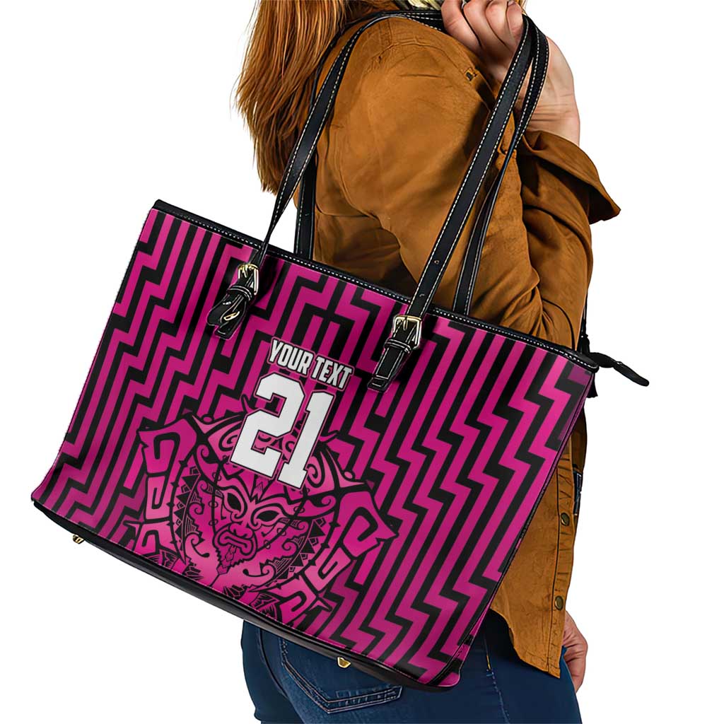 Custom Basketball New Zealand Leather Tote Bag Pink Maori Ta Moko Indigenous LT9 - Polynesian Pride