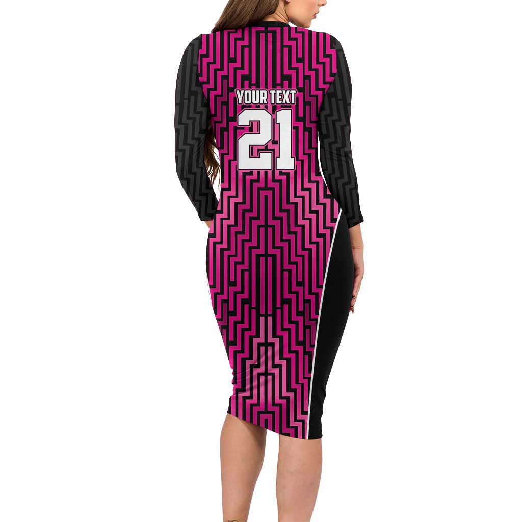 Custom Basketball New Zealand Long Sleeve Bodycon Dress Pink Maori Ta Moko Indigenous LT9 - Polynesian Pride