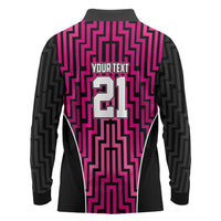 Custom Basketball New Zealand Long Sleeve Polo Shirt Pink Maori Ta Moko Indigenous LT9 - Polynesian Pride