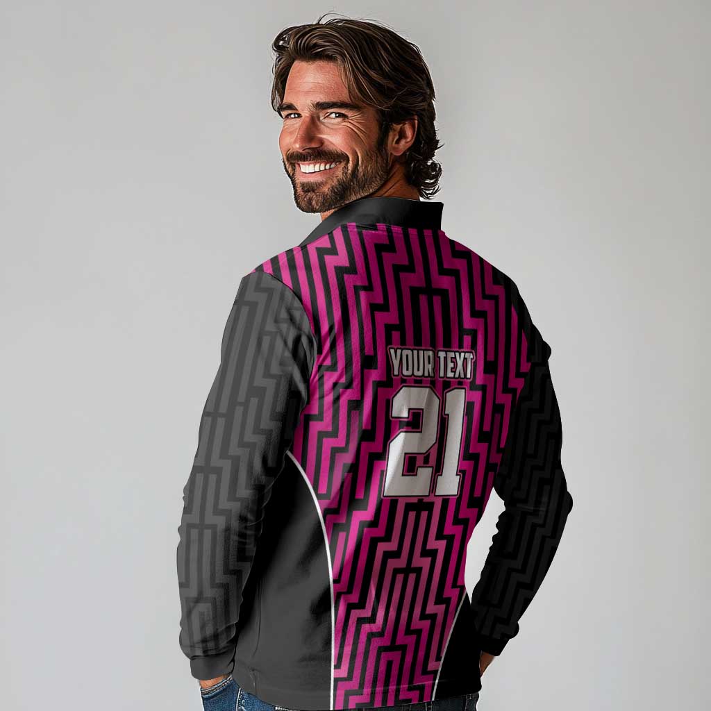 Custom Basketball New Zealand Long Sleeve Polo Shirt Pink Maori Ta Moko Indigenous LT9 - Polynesian Pride