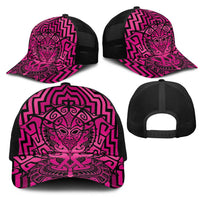 Basketball New Zealand Mesh Trucker Cap Pink Maori Ta Moko Indigenous - Polynesian Pride