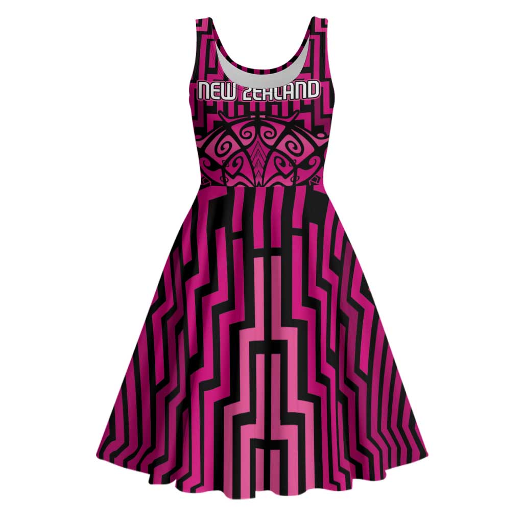 Custom Basketball New Zealand Midi Dress Pink Maori Ta Moko Indigenous LT9 Pink - Polynesian Pride
