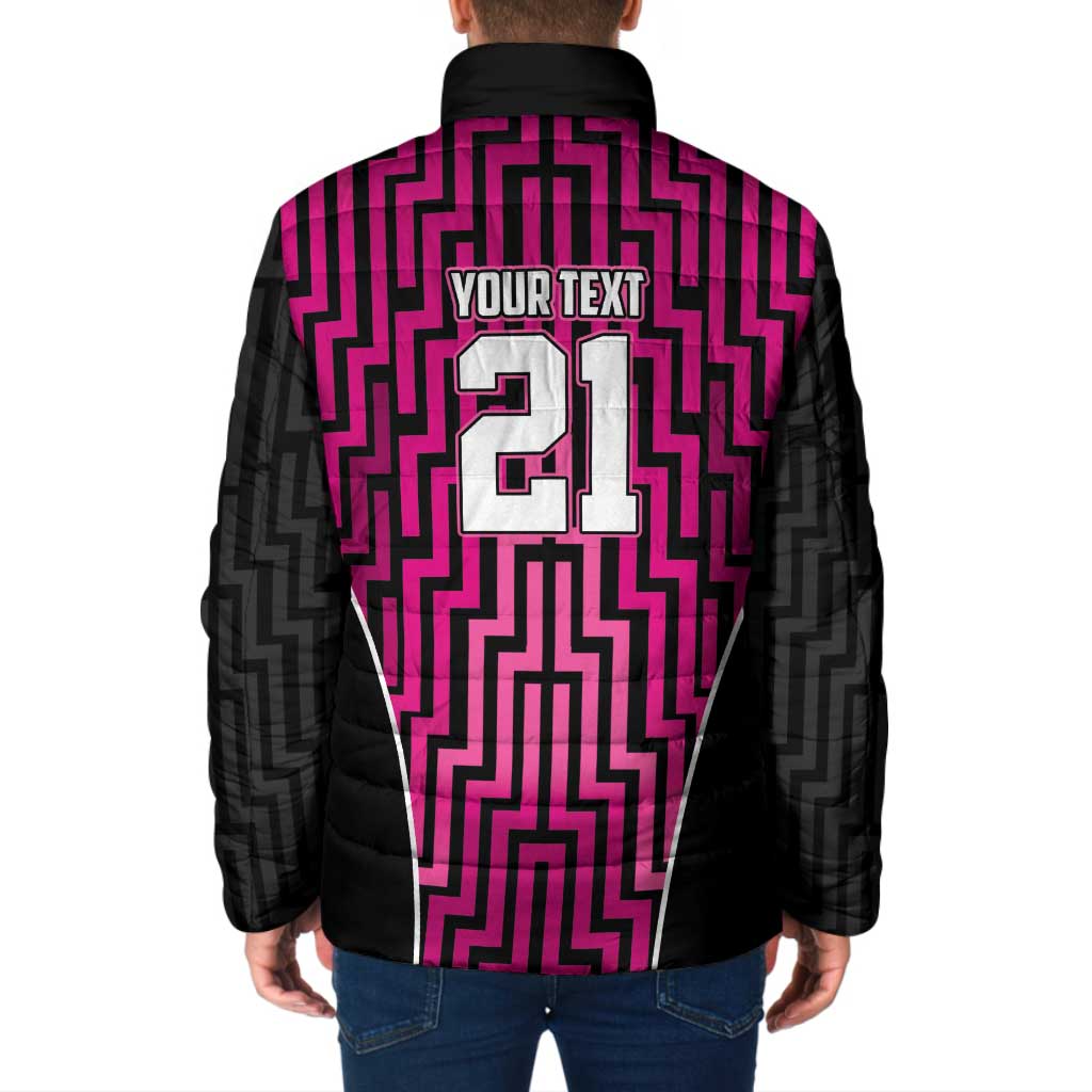 Custom Basketball New Zealand Padded Jacket Pink Maori Ta Moko Indigenous - Polynesian Pride
