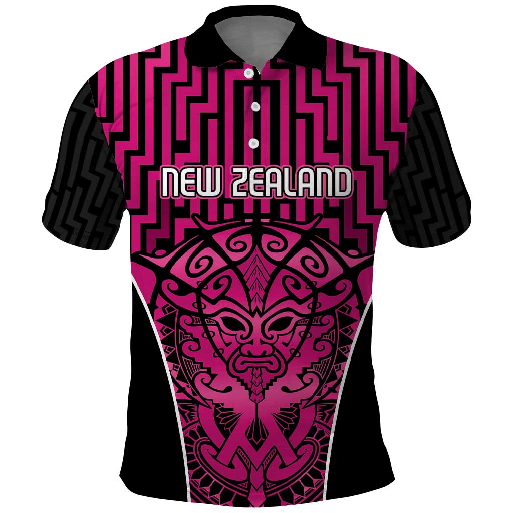 Custom Basketball New Zealand Polo Shirt Pink Maori Ta Moko Indigenous LT9 Pink - Polynesian Pride