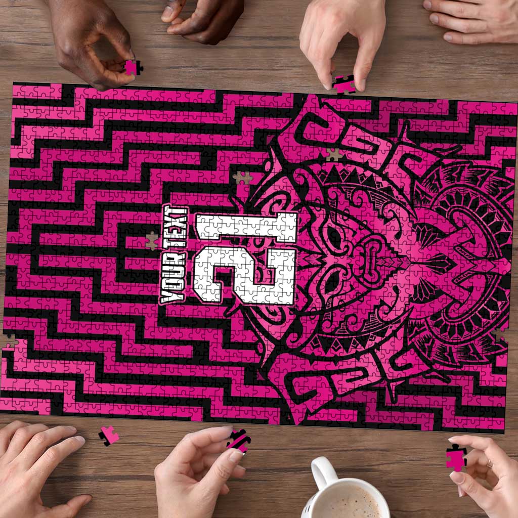 Custom Basketball New Zealand Puzzle Pink Maori Ta Moko Indigenous - Polynesian Pride